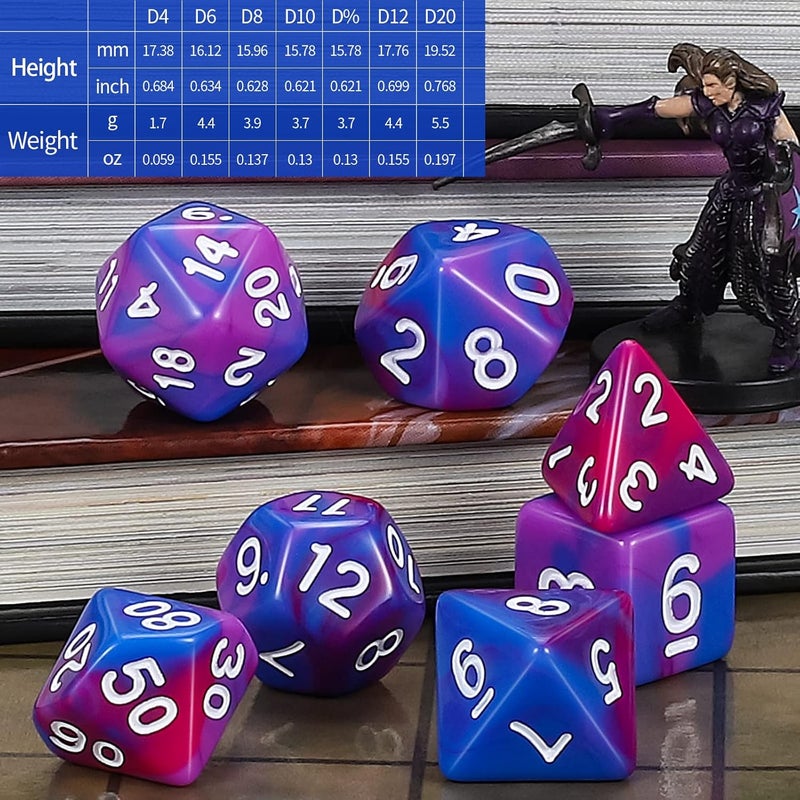 CiaraQ DND Polyhedral Dice Set for Dungeons and Dragons RPG MTG Role Playing Table Games-with 1 Dice Pouch (Blue+Purple+Red) - Image 3